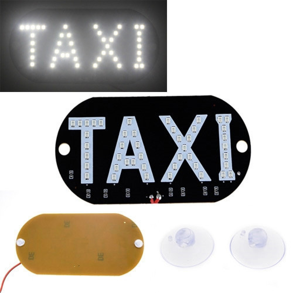 Автомобильное LED табло Такси TAXI 12В белое с присосками для стекла и подключением к бортовой сети авто