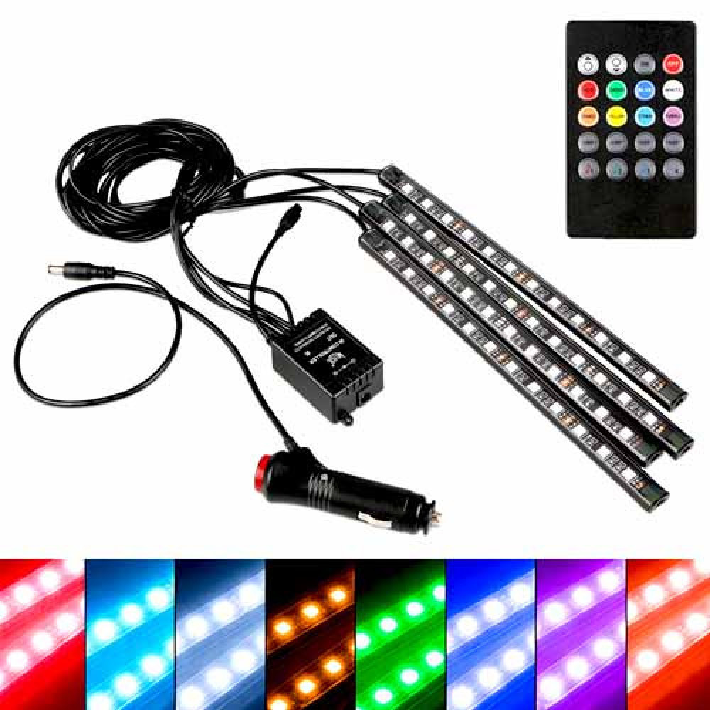 Подсветка салона авто RGB LED 12В с пультом и микрофоном, цветомузыка для автомобиля