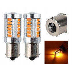 LED лампа 1156 BA15S P21W для авто, 33 SMD 5630, желтый свет, габариты, стоп, поворотники