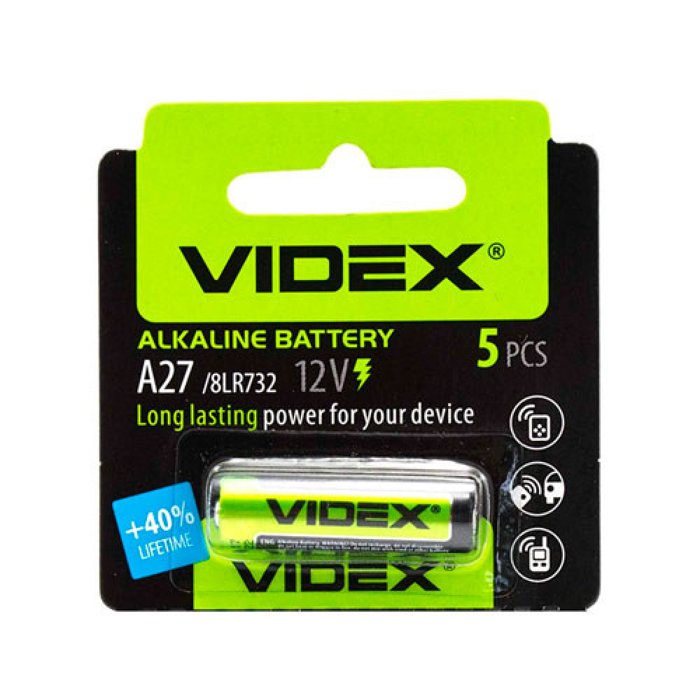 Батарейка Videx 12V 27A A27 MN27 8LR732, алкалайн для пульта сигнализации, фотоаппарата и электроники