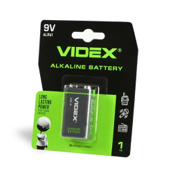 Батарейка Крона VIDEX 6LR61 9В, алкалиновая щелочная батарея для приборов и сигнализации