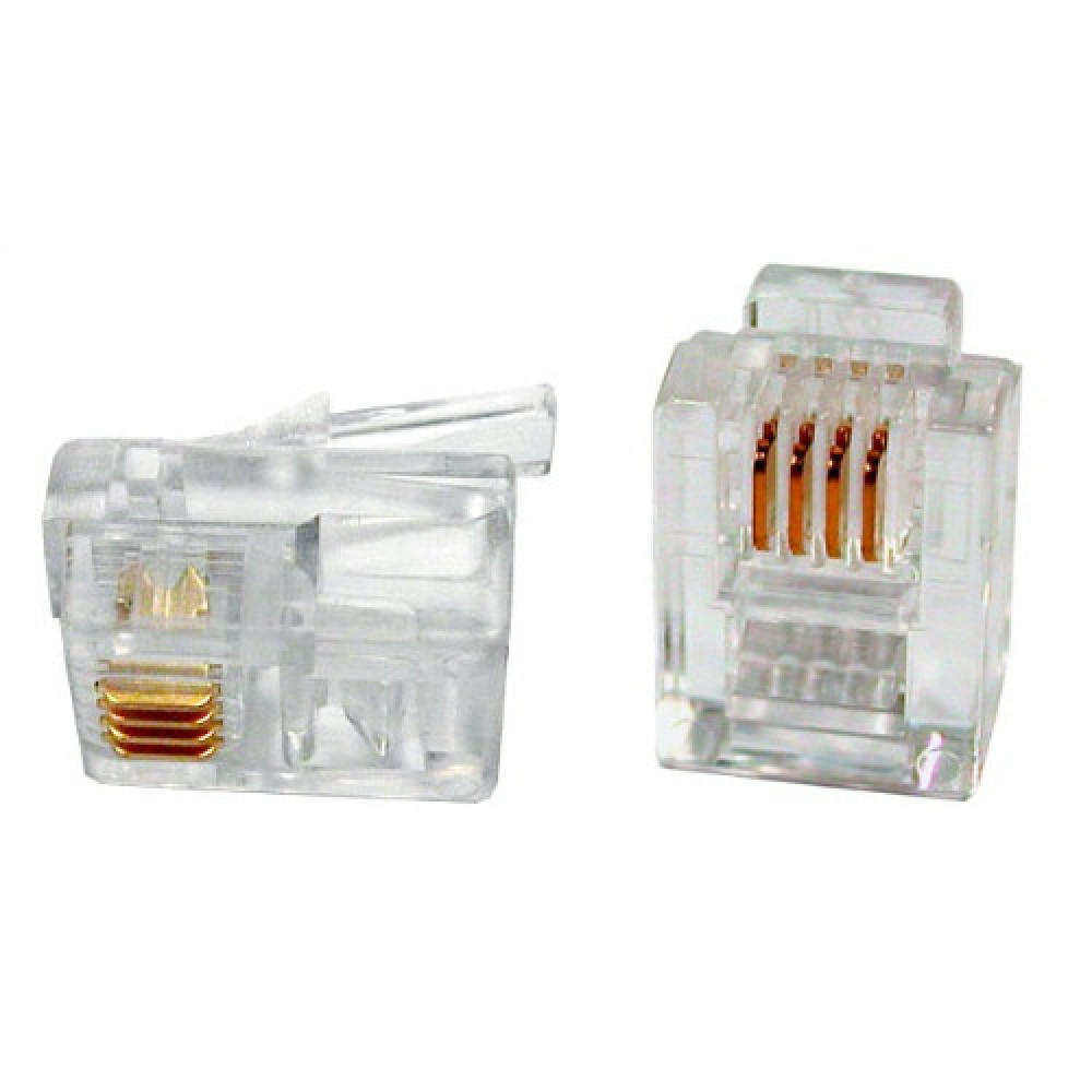 Коннекторы RJ11/RJ12/RJ14 6P4C телефонные, набор 100 шт, разъёмы для кабеля и телефонных линий