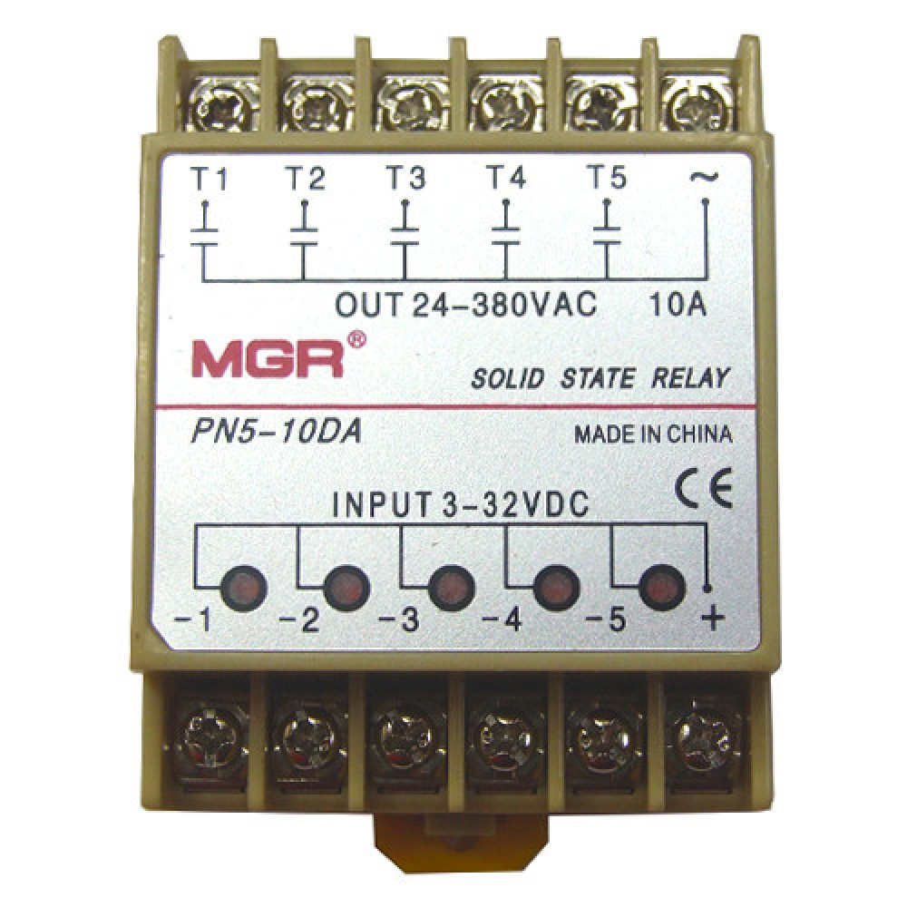 5-канальне твердотельне реле SSR PN5-10DA 10А DC-AC на DIN-рейку,для автоматизации, освещения і управления