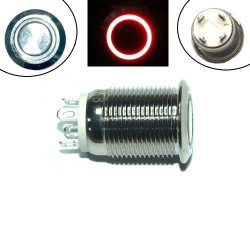 Кнопка 12 мм возвратная 12–24 В красный LED 4 pin 12C-P10D универсальная для электроники авто и DIY проектов