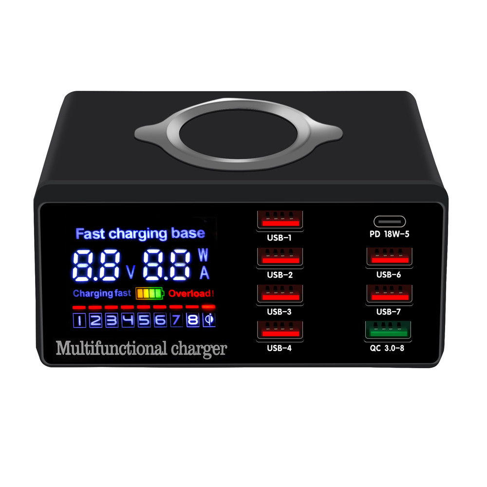 Зарядная станция сетевая 8x USB + беспроводная зарядка PD QC3.0 LED WLX-X9