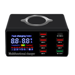 Зарядная станция сетевая 8x USB + беспроводная зарядка PD QC3.0 LED WLX-X9