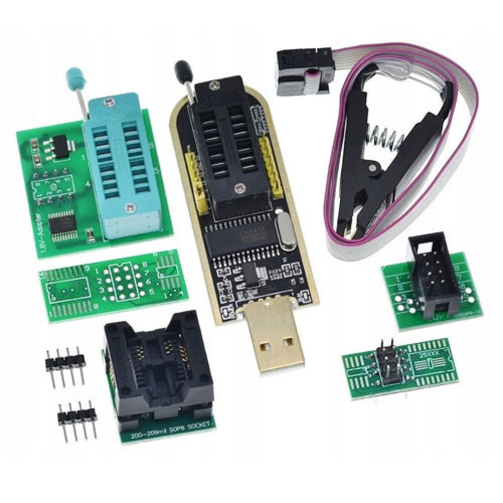 USB мини программатор CH341A 24/25 EEPROM Flash с клипсой и набором адаптеров для прошивки микросхем