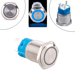 Кнопка 22 мм фиксирующаяся 12–24 В синий LED 5 pin 22F-11EZ, металлическая с подсветкой