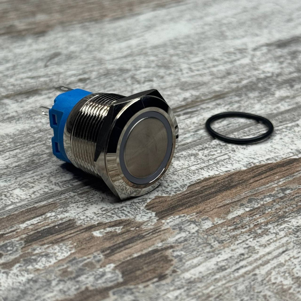 Кнопка 22 мм фиксирующаяся 12–24 В зелений LED 5 pin 22F-11EZ, металличеська с подсветкой