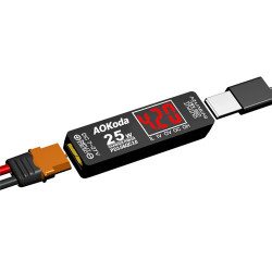 Перетворювач живлення AOKoda XT60 USB-A / Type-C PD QC3.0 25 Вт для LiPo 2–6S, 7–27 В, дисплей, 76×22×19 мм