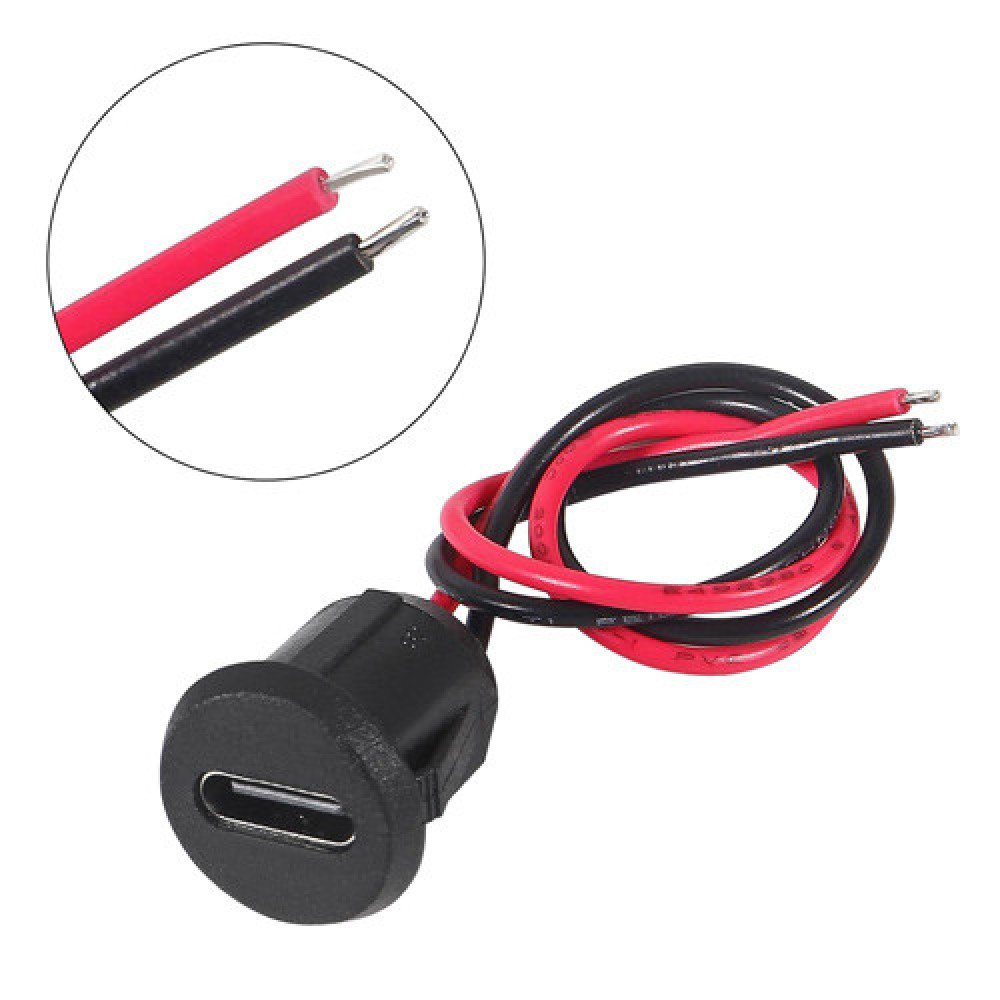Комплект питания разъем гнездо Type C 2pin 24AWG 10см 5шт кабель до 3А 5В панельный монтаж USB Type C вход питания