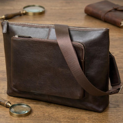 Кожаная мужская прямоугольная сумка для ноутбука GRANDE PELLE 11438 Коричневый
