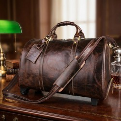 Кожаная дорожная сумка на колесах для путешествий и командировок Vintage 14254 Коричневая