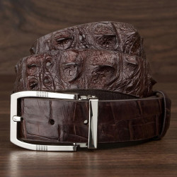 Ремінь чоловічий CROCODILE LEATHER 18178 з натуральної шкіри крокодила Коричневий