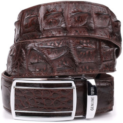 Ремінь-автомат CROCODILE LEATHER 18235 з натуральної шкіри крокодила (каймана) Коричневий