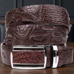Ремінь-автомат CROCODILE LEATHER 18240 з натуральної шкіри крокодила Коричневий