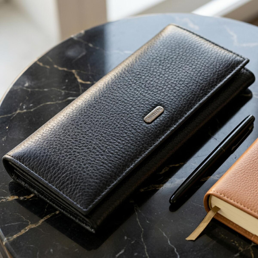 Жіночий шкіряний гаманець для карток купюр та монет CANPELLINI 21658 Чорний