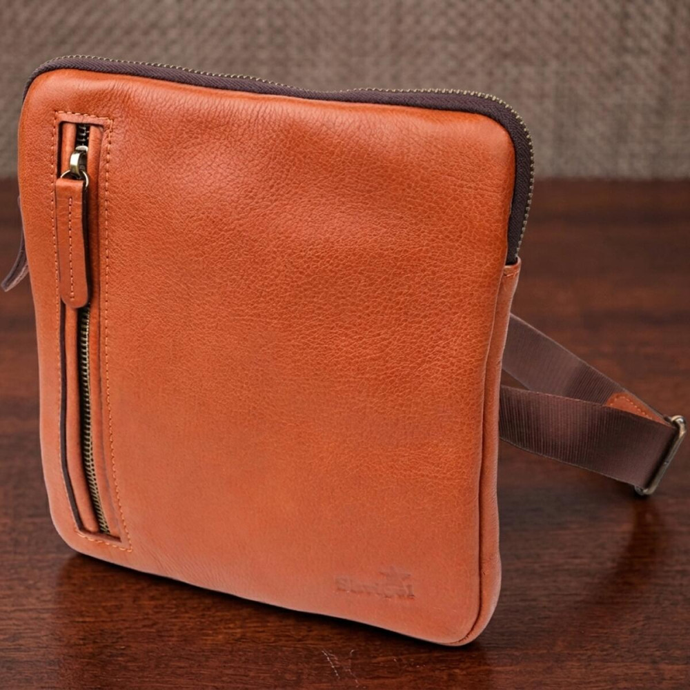 Чоловіча шкіряна сумка через плече із міцної зернистої шкіри Shvigel 23151 Рудий